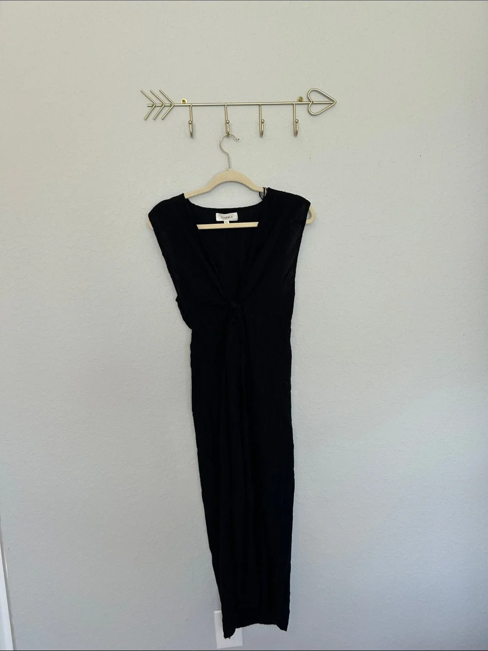 L*Space Black Knot Front Maxi Swim Cover Up Dress S/M Deep V Gauze